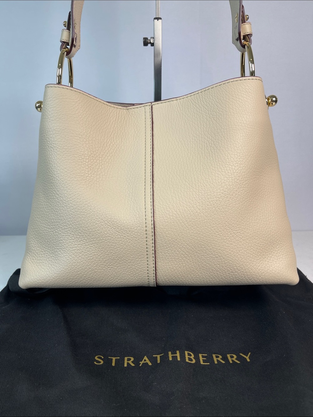 Strathberry Lana Hobo Leather Shoulder Bag Cream Ivory Authenticated